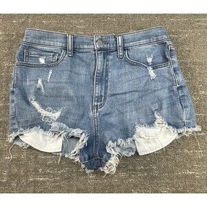 PINK VS Victoria Secret Women Size 10 Distressed Denim Blue Jean Shorts Raw Hem